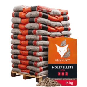 Heizfuxx Rote Hartholzpellets auf Palette – 65 Säcke à 15 kg (975 kg)